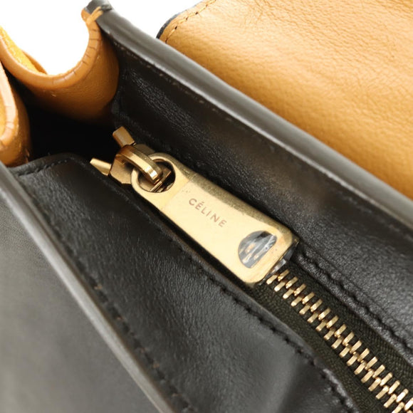 CELINE Trapeze Hand Bag Leather 2way Navy Gold Auth BA400