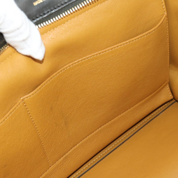 CELINE Trapeze Hand Bag Leather 2way Navy Gold Auth BA400