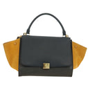 CELINE Trapeze Hand Bag Leather 2way Navy Gold Auth BA400-26