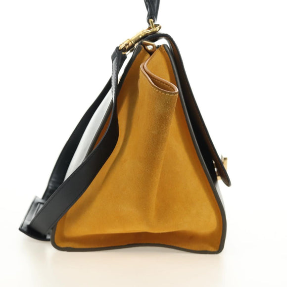 CELINE Trapeze Hand Bag Leather 2way Navy Gold Auth BA400