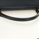 CELINE Trapeze Hand Bag Leather 2way Navy Gold Auth BA400-6