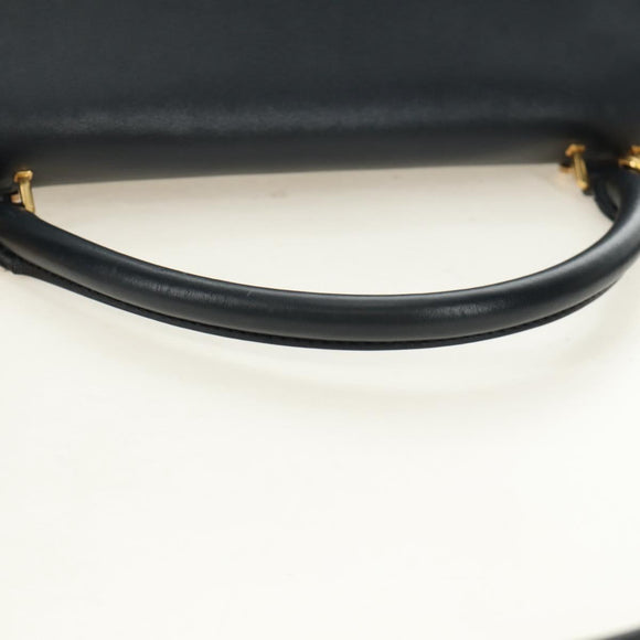 CELINE Trapeze Hand Bag Leather 2way Navy Gold Auth BA400
