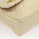 CHANEL Matelasse Chain Shoulder Bag Lamb Skin White Gold CC Auth BA4005-10