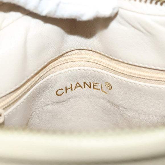 CHANEL Matelasse Chain Shoulder Bag Lamb Skin White Gold CC Auth BA4005