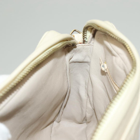 CHANEL Matelasse Chain Shoulder Bag Lamb Skin White Gold CC Auth BA4005