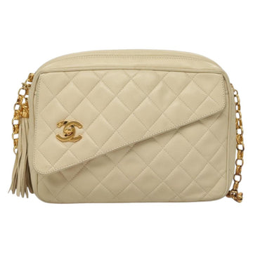 CHANEL Matelasse Chain Shoulder Bag Lamb Skin White Gold CC Auth BA4005 - 0