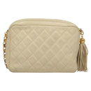 CHANEL Matelasse Chain Shoulder Bag Lamb Skin White Gold CC Auth BA4005-3