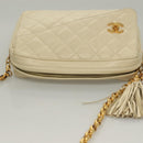 CHANEL Matelasse Chain Shoulder Bag Lamb Skin White Gold CC Auth BA4005-6