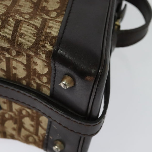 Christian Dior Trotter Canvas Shoulder Bag Brown Gold Auth BA4009