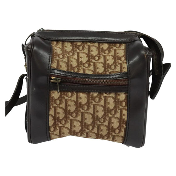 Christian Dior Trotter Canvas Shoulder Bag Brown Gold Auth BA4009