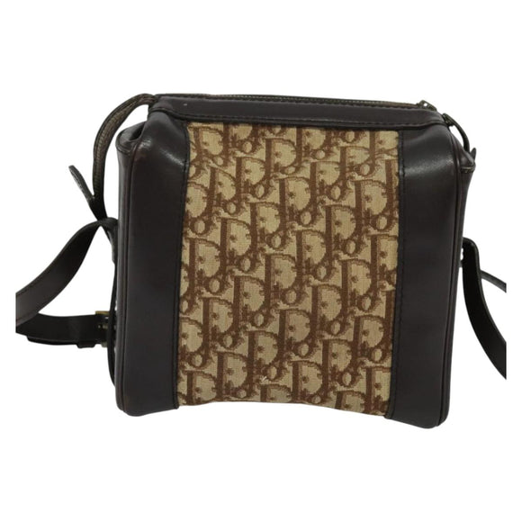 Christian Dior Trotter Canvas Shoulder Bag Brown Gold Auth BA4009