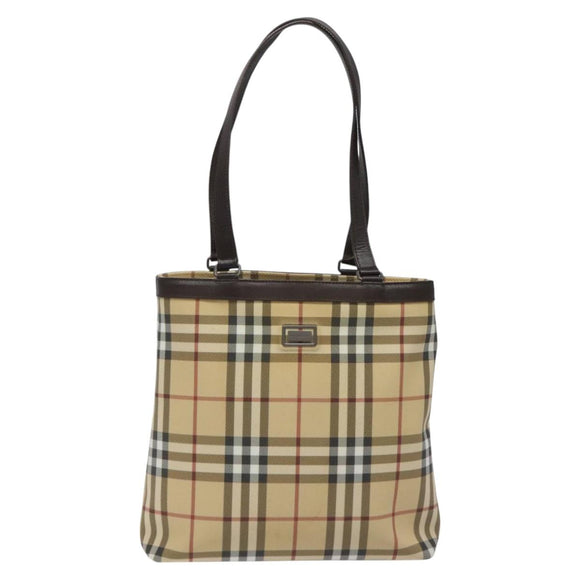 BURBERRY Nova Check Tote Bag PVC Leather Beige Brown Auth BA401