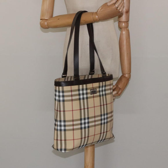 BURBERRY Nova Check Tote Bag PVC Leather Beige Brown Auth BA401