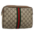 GUCCI GG Supreme Web Sherry Line Clutch Bag PVC Beige Gold 63 01 012 Auth BA4011-1