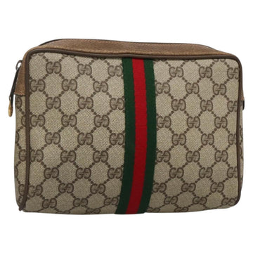 GUCCI GG Supreme Web Sherry Line Clutch Bag PVC Beige Gold 63 01 012 Auth BA4011