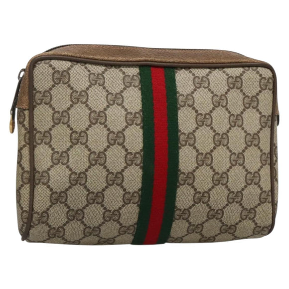 GUCCI GG Supreme Web Sherry Line Clutch Bag PVC Beige Gold 63 01 012 Auth BA4011