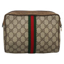 GUCCI GG Supreme Web Sherry Line Clutch Bag PVC Beige Gold 63 01 012 Auth BA4011-2