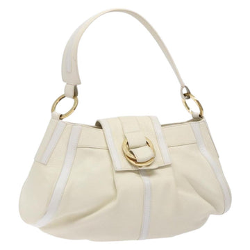 BVLGARI Shoulder Bag Leather Cream Gold Auth BA4015
