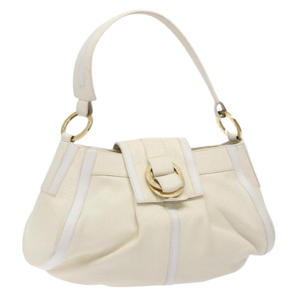 BVLGARI Shoulder Bag Leather Cream Gold Auth BA4015