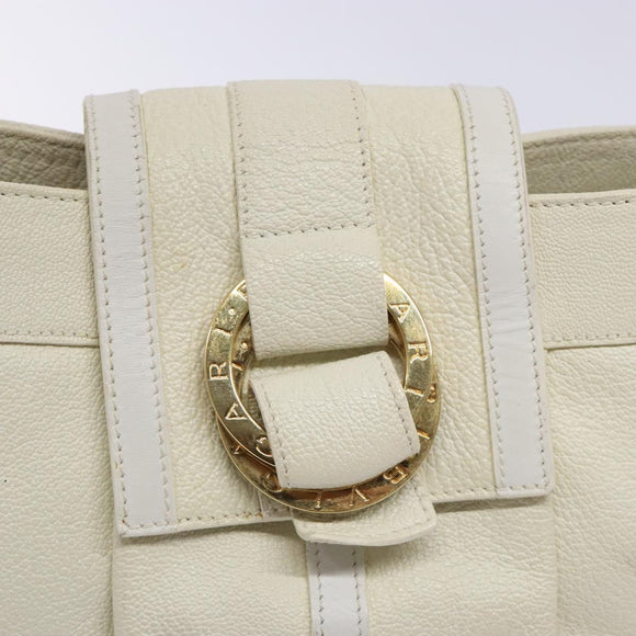 BVLGARI Shoulder Bag Leather Cream Gold Auth BA4015