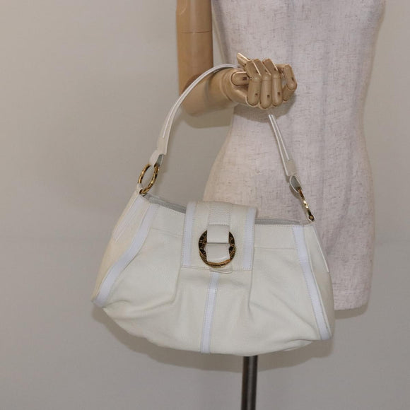 BVLGARI Shoulder Bag Leather Cream Gold Auth BA4015