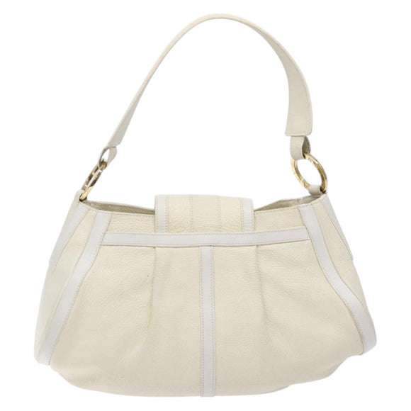 BVLGARI Shoulder Bag Leather Cream Gold Auth BA4015