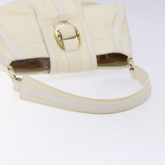 BVLGARI Shoulder Bag Leather Cream Gold Auth BA4015