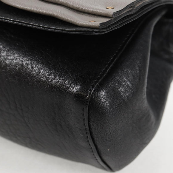 Chloe Chain June Shoulder Bag Leather Black Gold Auth BA4019V