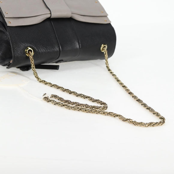 Chloe Chain June Shoulder Bag Leather Black Gold Auth BA4019V