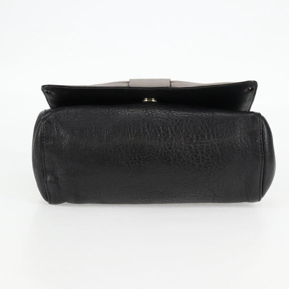 Chloe Chain June Shoulder Bag Leather Black Gold Auth BA4019V