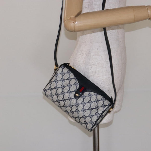 GUCCI GG Supreme Sherry Line Shoulder Bag PVC Navy Gold 89 02 018 Auth BA4022