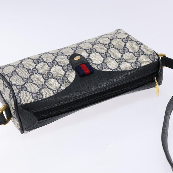 GUCCI GG Supreme Sherry Line Shoulder Bag PVC Navy Gold 89 02 018 Auth BA4022