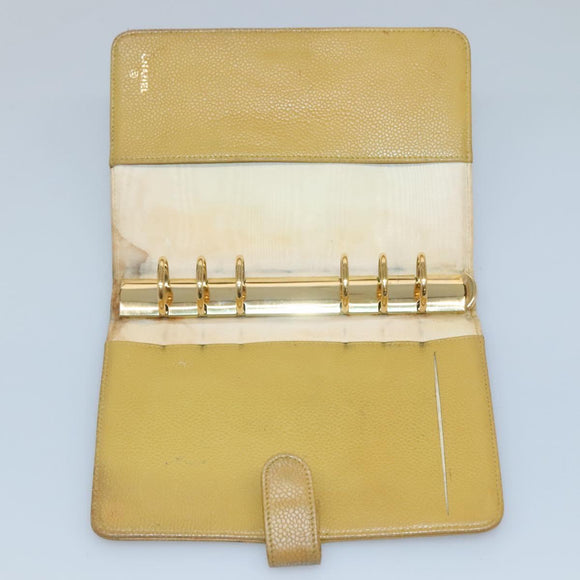 CHANEL COCO Mark Day Planner Cover Caviar Skin Beige Gold CC Auth BA4033