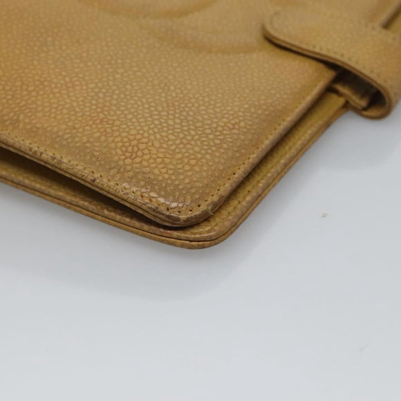 CHANEL COCO Mark Day Planner Cover Caviar Skin Beige Gold CC Auth BA4033