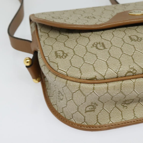 Christian Dior Honeycomb Canvas Shoulder Bag PVC Beige Gold Auth BA4036