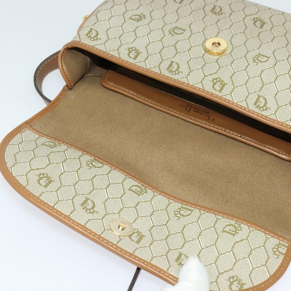 Christian Dior Honeycomb Canvas Shoulder Bag PVC Beige Gold Auth BA4036