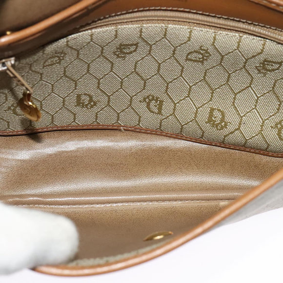 Christian Dior Honeycomb Canvas Shoulder Bag PVC Beige Gold Auth BA4036