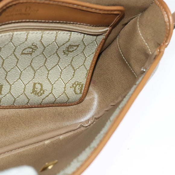 Christian Dior Honeycomb Canvas Shoulder Bag PVC Beige Gold Auth BA4036