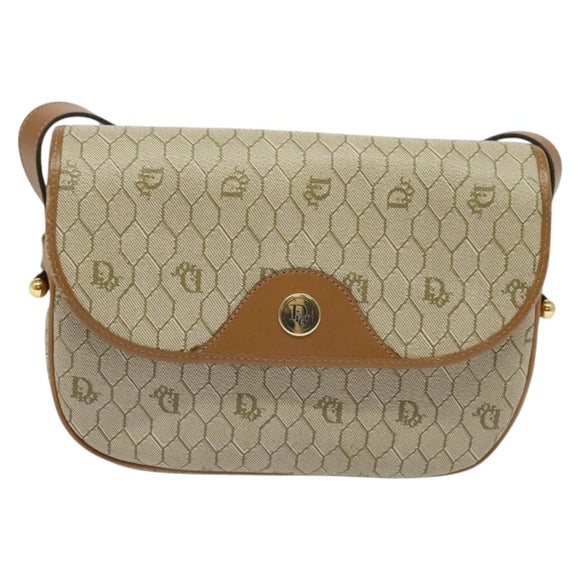 Christian Dior Honeycomb Canvas Shoulder Bag PVC Beige Gold Auth BA4036