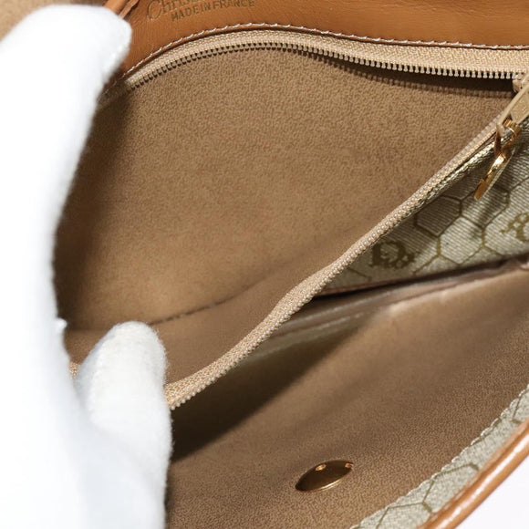 Christian Dior Honeycomb Canvas Shoulder Bag PVC Beige Gold Auth BA4036