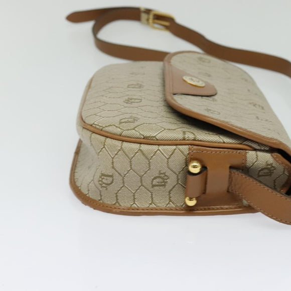 Christian Dior Honeycomb Canvas Shoulder Bag PVC Beige Gold Auth BA4036