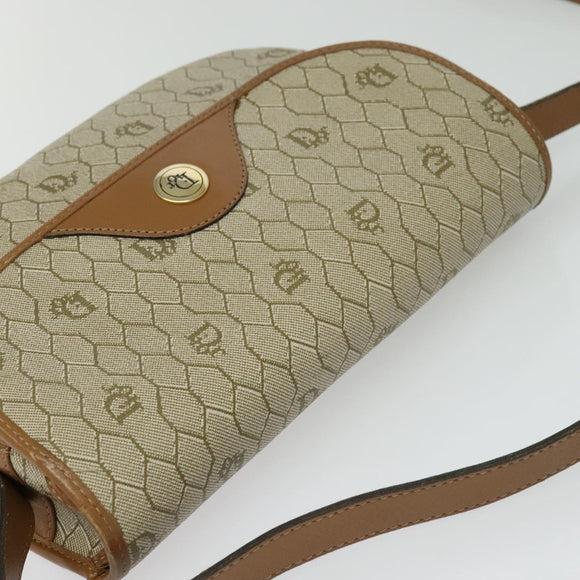 Christian Dior Honeycomb Canvas Shoulder Bag PVC Beige Gold Auth BA4036