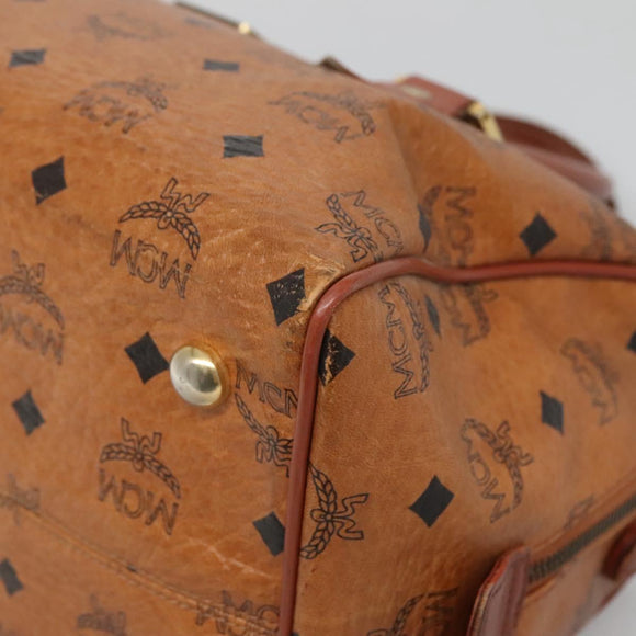 MCM Logogram Vicetos Boston Bag PVC Leather Brown Gold Auth BA4039