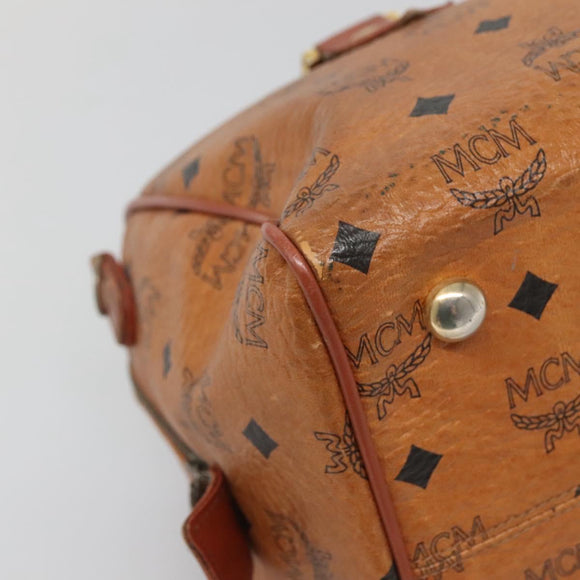 MCM Logogram Vicetos Boston Bag PVC Leather Brown Gold Auth BA4039