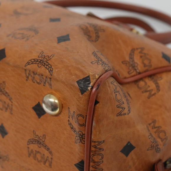 MCM Logogram Vicetos Boston Bag PVC Leather Brown Gold Auth BA4039