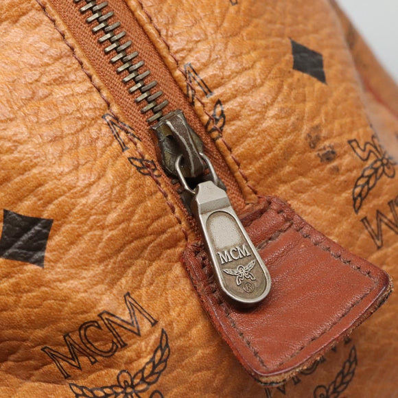 MCM Logogram Vicetos Boston Bag PVC Leather Brown Gold Auth BA4039