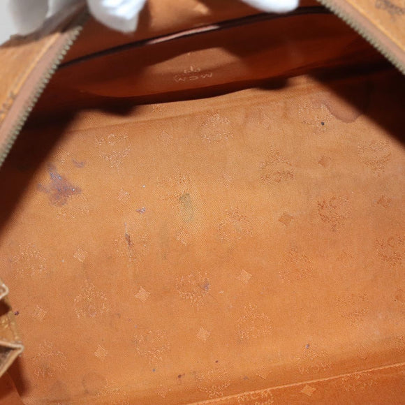 MCM Logogram Vicetos Boston Bag PVC Leather Brown Gold Auth BA4039