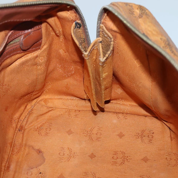 MCM Logogram Vicetos Boston Bag PVC Leather Brown Gold Auth BA4039