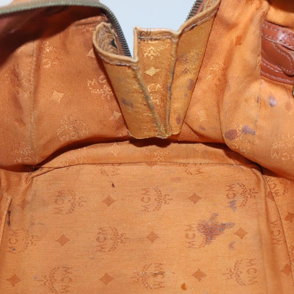 MCM Logogram Vicetos Boston Bag PVC Leather Brown Gold Auth BA4039