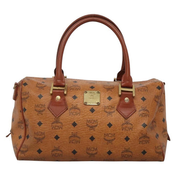 MCM Logogram Vicetos Boston Bag PVC Leather Brown Gold Auth BA4039 - 0